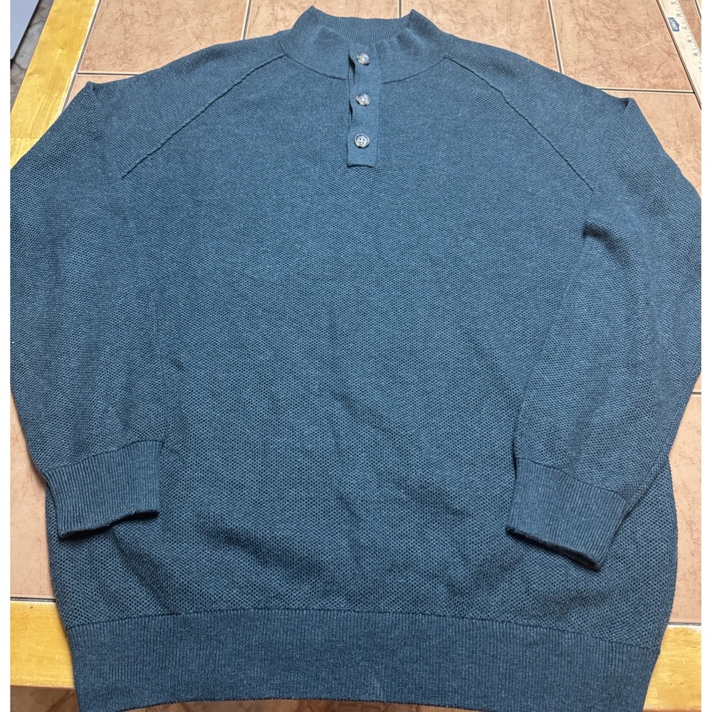 Peter Millar Sweater Mens Sz L Green Kitts‎ Twisted 1/4 Button Wool Pima Cotton